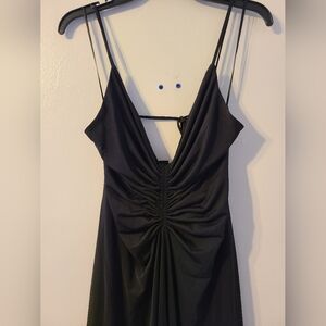 House of Harlow 1960 Black Ruched Strappy Criss Cross Back Midi Cocktail Dress
